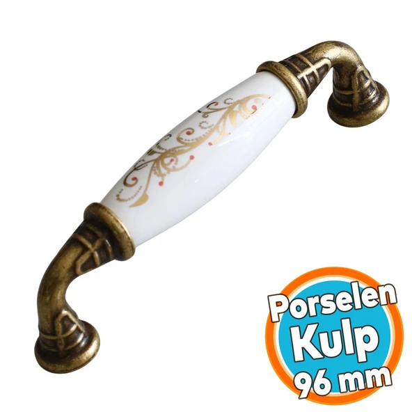 Porselen Eskitme Antik Sarı 96 mm Mobilya Mutfak Çekmece Dolap Dolabı Kulpu Kulbu Kulpları ürün görseli 1