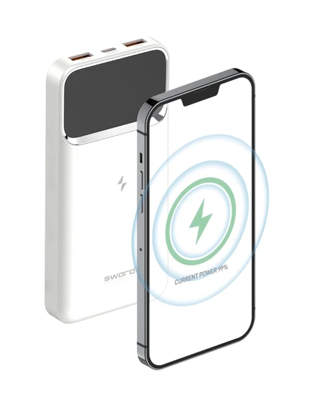 SWORD 10.000mAh Kablosuz Powerbank 22.5W PD&QC Hızlı Şarj Type-C+USB+Wireless Beyaz SW-WQ11 ürün görseli 1