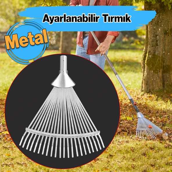 Metal Ayarlanabilir Bahçe Tarla Tırmık Çim Peyzaj Yaprak Ot Saman Temizleme Toplama Tırmığı 1 Adet ürün görseli 1