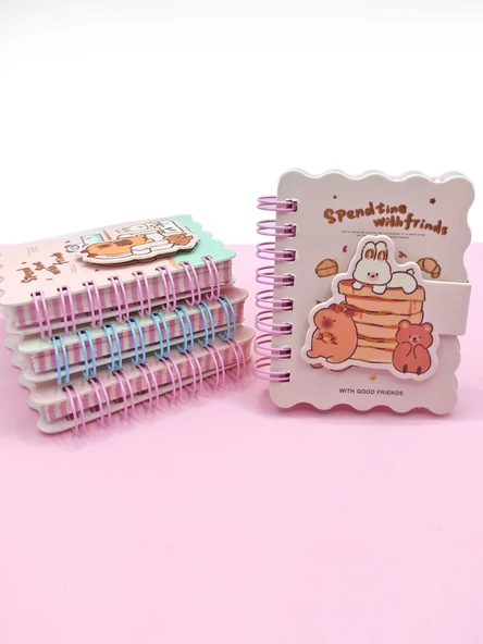 Capybara Tavşan Ayı Cırtlı Cep Boy Mini Not Defteri (7x8 cm) - Beyaz ürün görseli 1