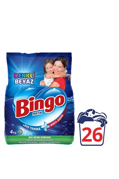 Bingo Matik Toz Çamaşır Deterjanı Renkli & Beyaz 26 Yıkama (4 KG) ürün görseli 1