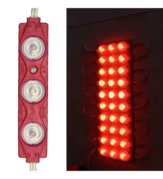 Kırmızı Modül Mercekli 3 Ledli Kablolu Parmak Led 12 v 5 adet ürün görseli 1
