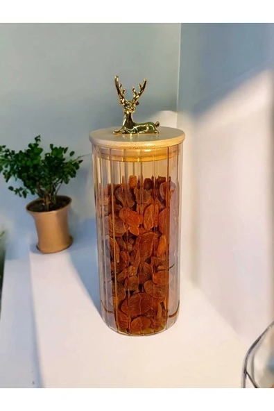 Yenigeldi (9X20 CM)1 Adet Geyikli Cam Saklama Kavanozu Hava Geçirmez Bambu Kapaklı Y-381 ürün görseli 1