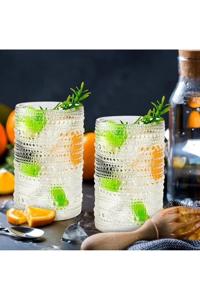 Yenigeldi 2 Adet Y38 420 ml Vintage Hobnail Bardak Antika Boncuk Kabartmalı Kahveviski ürün görseli 1