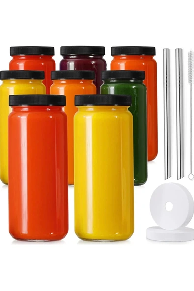 Yenigeldi 1 Adet 480ml (PİPET VE 2 KAPAKLI) Cam Bardak , Hava Geçirmez Kapak, Meyve Suyu, Boba, Smoothie, ürün görseli 1