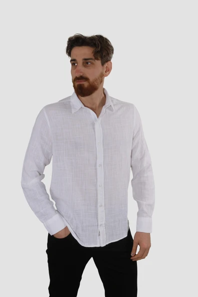 Erkek Relax Fit Pamuk Dokuma Yazlık Gömlek G5005-BEYAZ ürün görseli 1