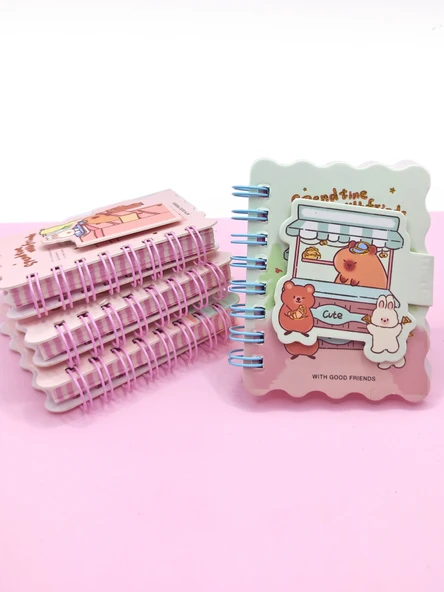 Capybara Tavşan Ayı Cırtlı Cep Boy Mini Not Defteri (7x8 cm) -Mavi ürün görseli 1