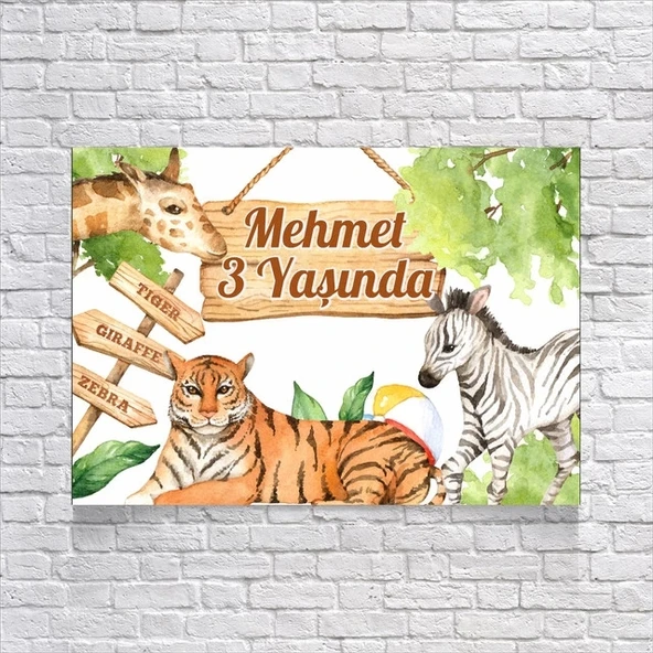 Hayvanat Bahçesi Temalı Doğum Günü Afişi 50x70 Cm ürün görseli 1