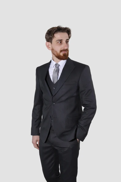 Erkek Desenli Yelekli Slim Fit Takım Elbise 6000Y-14GRİ ürün görseli 1