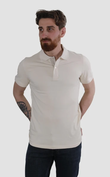 Erkek Polo Yaka Düz Pamuklu Slim Fit Tişört 3225Y-BEJ ürün görseli 1