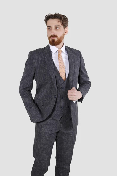 Erkek Tek Düğme Çizgili Slim Fit Takım Elbise 6506-LACİVERT ürün görseli 1