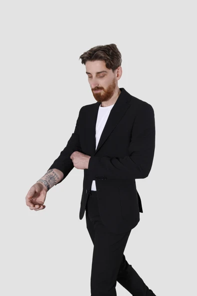 Erkek Jogger Slim Fit Takım Elbise RIGA-10-SİYAH ürün görseli 1