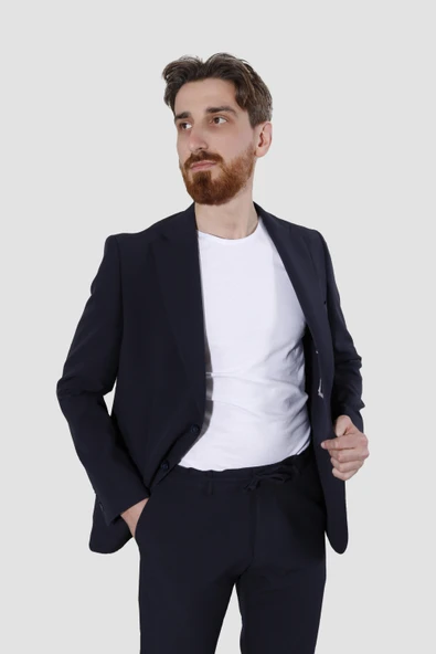 Erkek Jogger Slim Fit Takım Elbise RIGA-09-LACİVERT ürün görseli 1