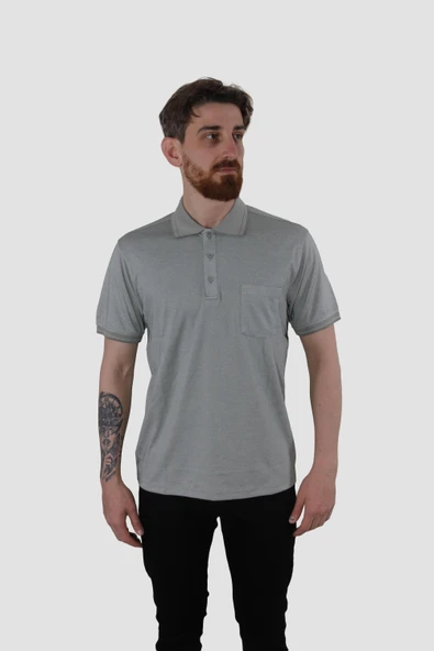 Erkek Polo Yaka Cepli Pamuklu Regular Fit Tişört 2448-Haki ürün görseli 1