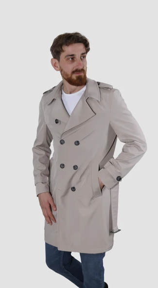 Erkek Uzun Kruvaze Trençkot Regular Fit 5030-TAŞ ürün görseli 1