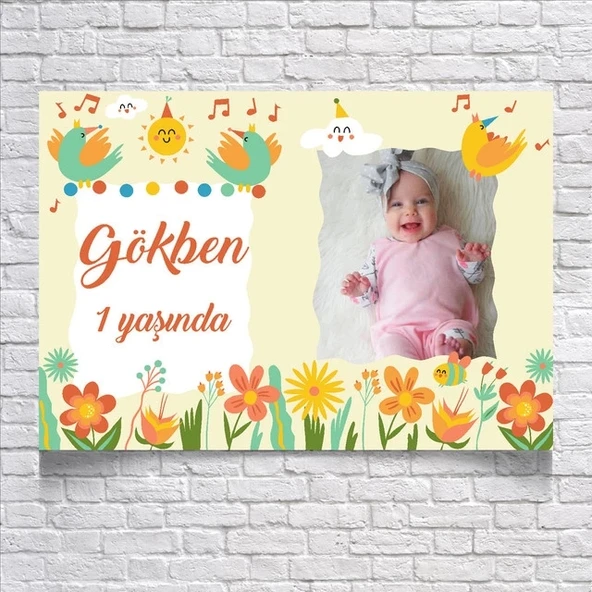 Müzik Ve Kuş Temalı Doğum Günü Afişi Resimli 35x50 Cm ürün görseli 1