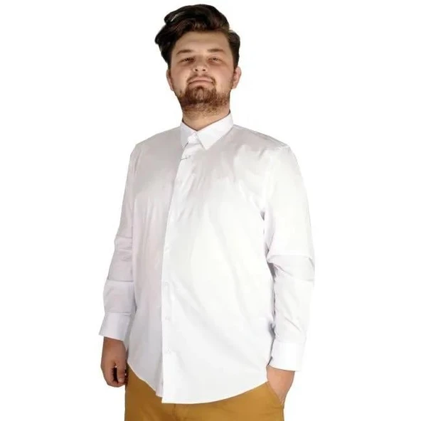 Erkek Battal Uzun Kol Pamuklu Regular Fit Gömlek  20351-BEYAZ ürün görseli 1