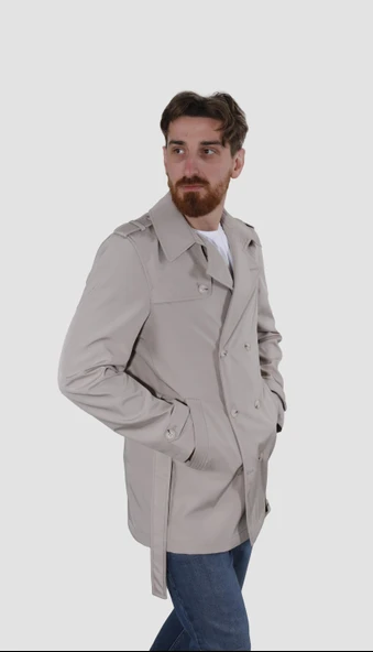 Erkek Kısa Kruvaze Trençkot Slim Fit 4030-TAŞ ürün görseli 1