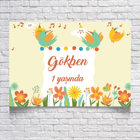 Müzik Ve Kuş Temalı Doğum Günü Afişi 70x100 Cm ürün görseli 1