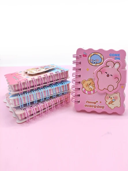 Sevimli Hayvanlar Cırtlı Cep Boy Mini Not Defteri (7x8 cm) - Pembe ürün görseli 1