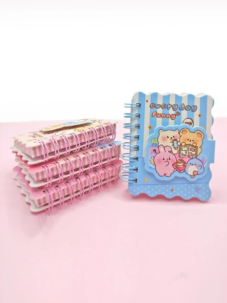Sevimli Hayvanlar Cırtlı Cep Boy Mini Not Defteri (7x8 cm) - Mavi ürün görseli 1