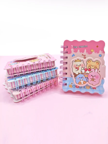 Sevimli Hayvanlar Cırtlı Cep Boy Mini Not Defteri (7x8 cm) - Pasta ürün görseli 1