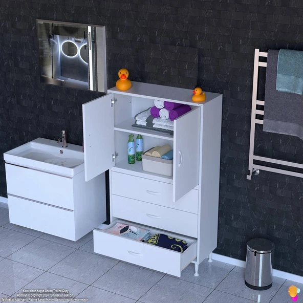 Modilayn İLKİM 80 x 138 x 32,5 cm' lik Kapak İçi Çift Raflı ve 3 Çekmeceli Düzen Harikası Dolap ürün görseli 1