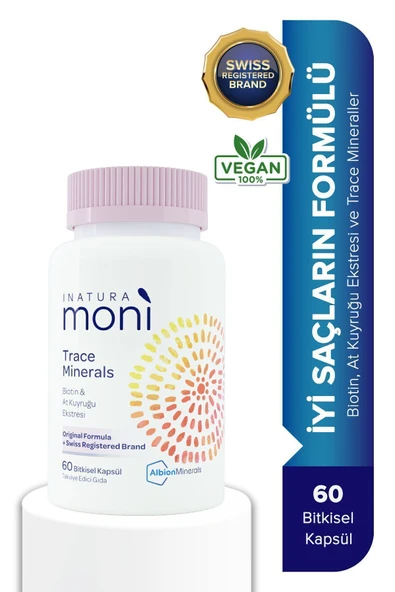 Inatura Moni Trace Minerals Saç Vitamini Biotin, At Kuyruğu 60 Vegan Kapsül ürün görseli 1