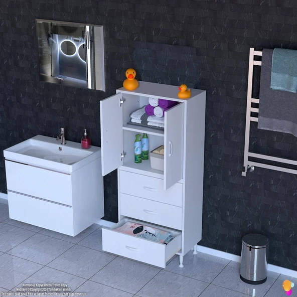 Modilayn İLKİM 55 x 138 x 32,5 cm' lik Kapak İçi Çift Raflı ve 3 Çekmeceli Düzen Harikası Dolap ürün görseli 1