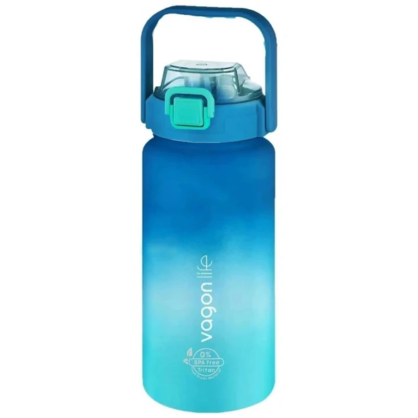 Vagonlife Mavi-Turkuaz 1500ML Pipetli/Pipetsiz Kullanım Motivasyon Matarası ürün görseli 1