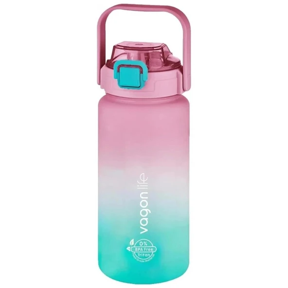 Vagonlife Pembe - Turkuaz 1500ML Pipetli/Pipetsiz Kullanım Motivasyon Matarası ürün görseli 1