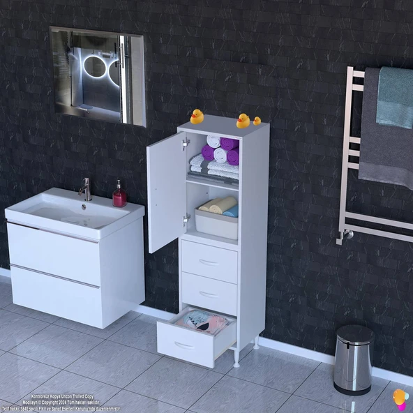 Modilayn İLKİM 50 x 138 x 32,5 cm' lik Kapak İçi Çift Raflı ve 3 Çekmeceli Düzen Harikası Dolap ürün görseli 1