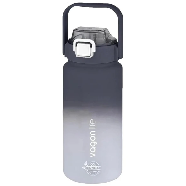 Vagonlife Siyah - Beyaz 1500ML Pipetli/Pipetsiz Kullanım Motivasyon Matarası ürün görseli 1