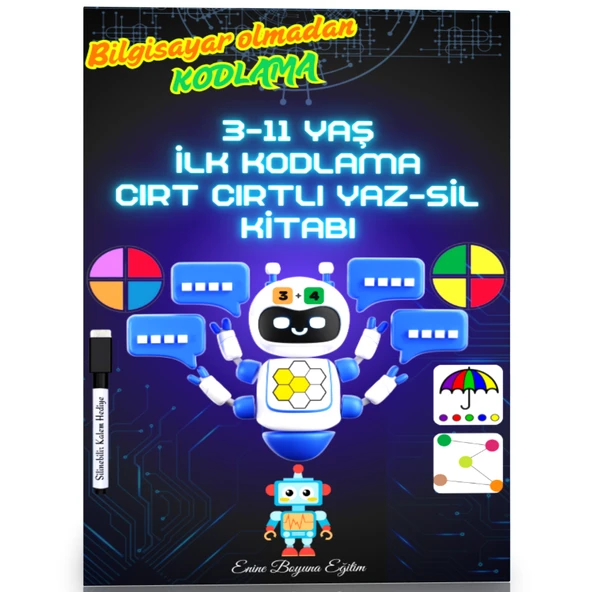3-11 Yaş İLK Kodlama Cırt Cırtlı YAZ-SİL Kitabı (Bilgisayar Olmadan) ürün görseli 1