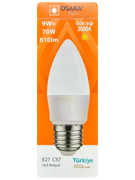 (1 Adet) Osaka 9W (70W) Sarı Işık (3000K) E27 Duylu (Kalın Duy) Led Mum Ampul ürün görseli 1