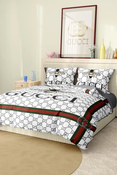 Nevresim Takımı Çift Kişilik Pamuklu Saten Kumaş 6 Parça 3D Dijital Baskı Duvet Cover Set Model No:58 ürün görseli 1