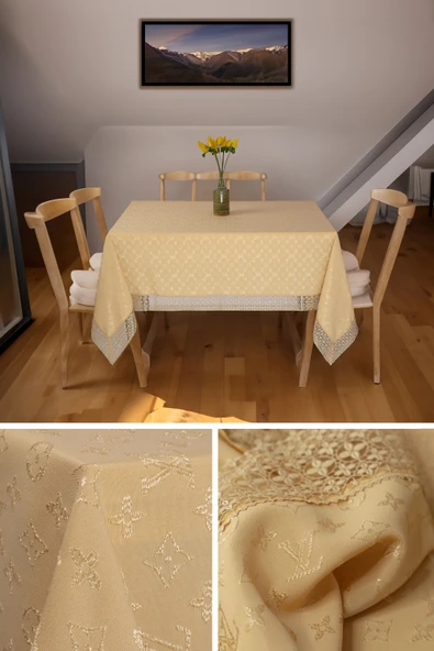 L.v Vuitton Masa Örtüsü 160*220 Cm "brode Güpürlü" Kdk Iplik Özel Jakar Dokuma Dertsiz Leke Tutmaz ürün görseli 1