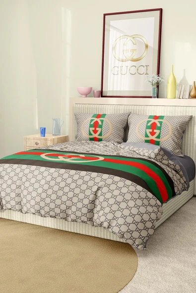 Nevresim Takımı Çift Kişilik Pamuklu Saten Kumaş 6 Parça 3D Dijital Baskı Duvet Cover Set Model No:59 ürün görseli 1