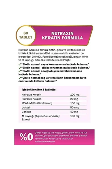 Nutraxin Keratin Formula 60 Tablet - Resim 3