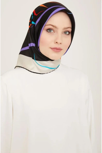 Armine İpek Eşarp 9115 (T)- İlkbahar Yaz- Twill İpek 9115-01 Siyah ürün görseli 1