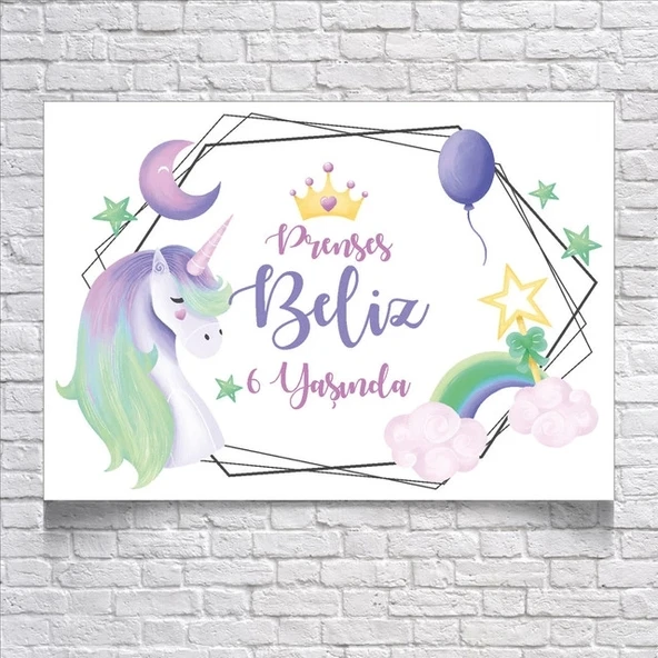 Unicorn Temalı Doğum Günü Afişi 50x70 Cm ürün görseli 1