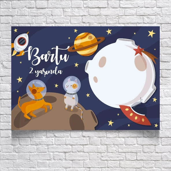 Uzay Temalı Doğum Günü Afişi 35x50 Cm ürün görseli 1