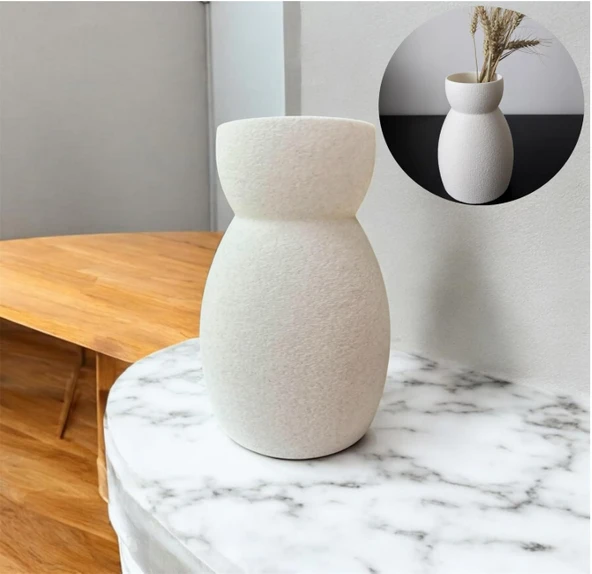 Bohem Tarzda Dokulu Seramik Görünümlü Vazo / Minimalist Ve Doğal Dokulu(Biyoplastik) ürün görseli 1