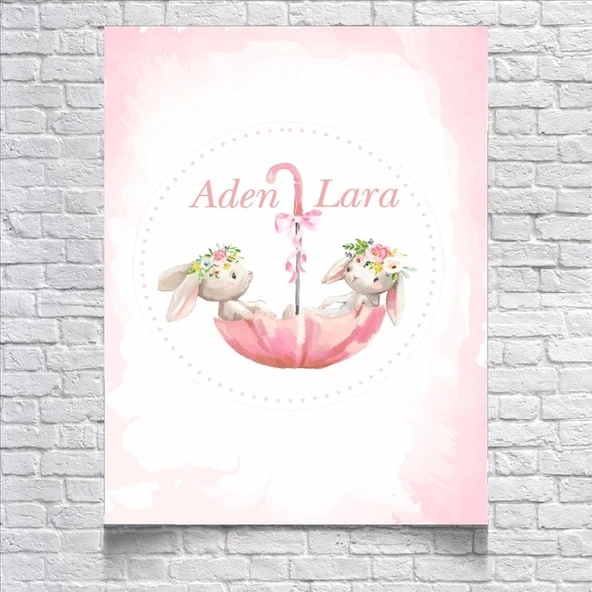 Pembe Tavşan Temalı Doğum Günü Afişi 35x50 Cm ürün görseli 1