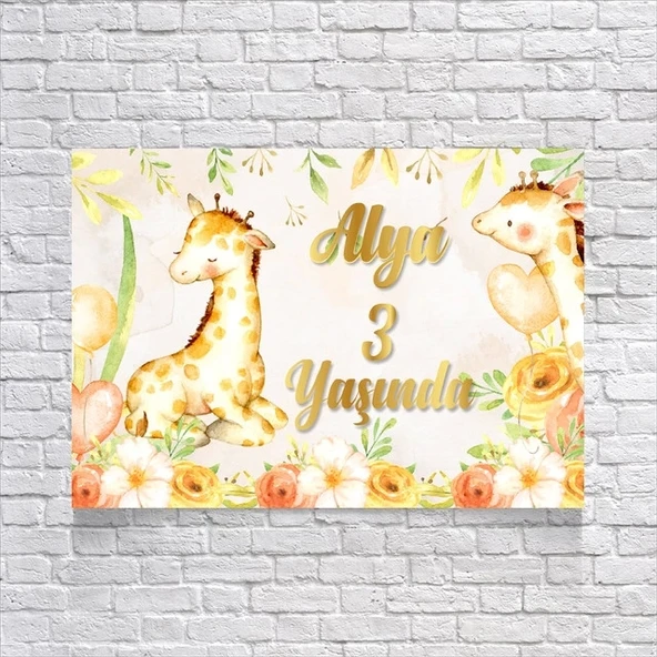 Zürafa Temalı Doğum Günü Afişi 50x70 Cm ürün görseli 1