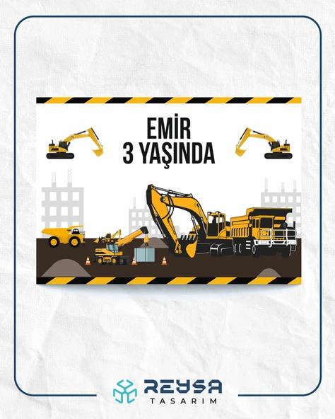 Iş Makinesi Temalı Doğum Günü Afişi 50x70 Cm ürün görseli 1