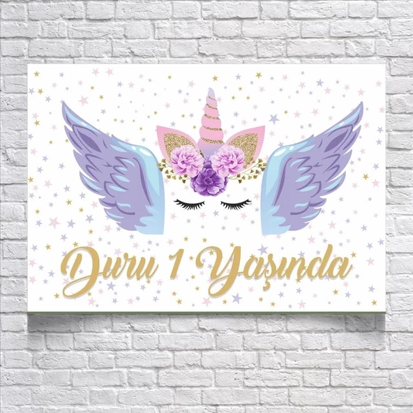 Unicorn Temalı Doğum Günü Afişi 100x150 Cm ürün görseli 1