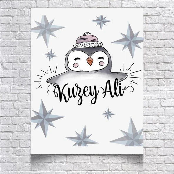 Penguen Temalı Doğum Günü Afişi 35x50 Cm ürün görseli 1