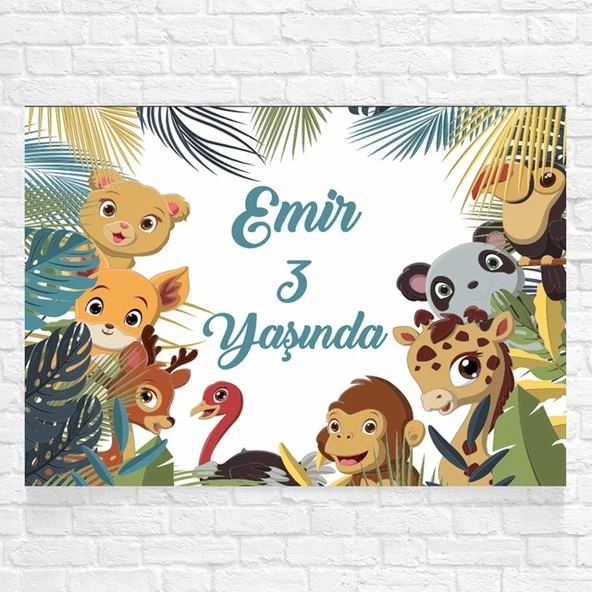 Sevimli Hayvanlar Partisi Temalı Doğum Günü Afişi 50x70 Cm ürün görseli 1
