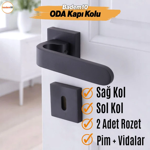 Ay Oda Kapı Kolu Siyah Kare Rozetli Sağa Sola Uygun İç Dış Ev Kapısı Kolları Kilitlenebilir 1 Takım ürün görseli 1